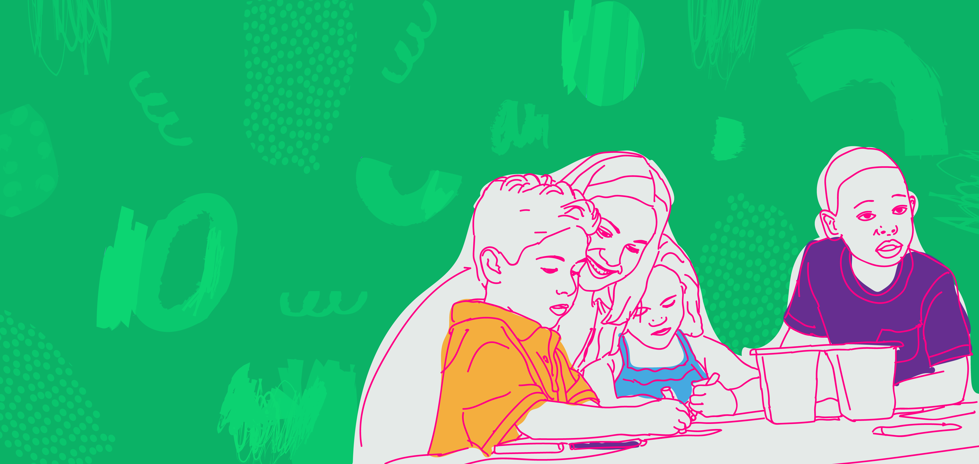 Ilustración de una educadora con estudiantes