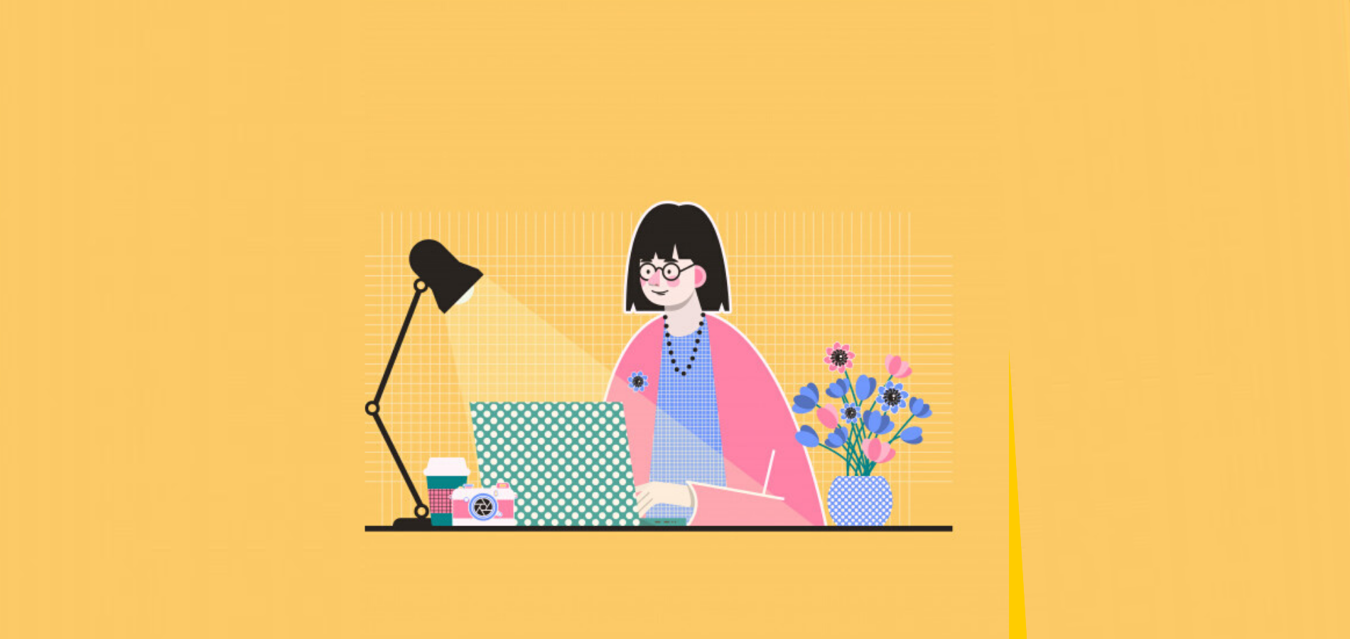 Imagen de ilustración de profesora frente a un computador