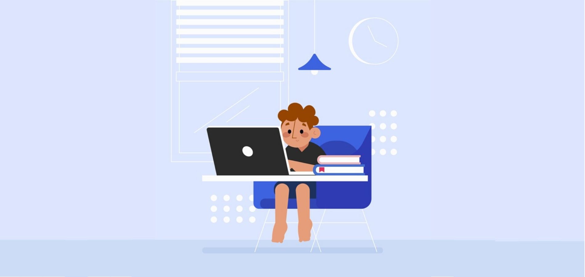Ilustración de niño frente a un computador y varios