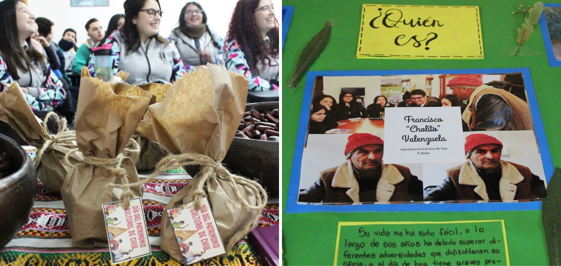 Imágenes donde se ven a estudiantes mostrando detalles del patrimonio de Ñuble