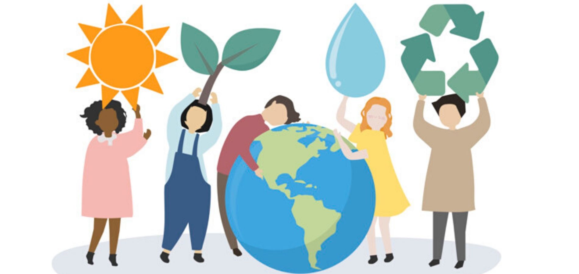5 niñas y niños de distintas razas y culturas, que se únen para cuidar el medioambiente