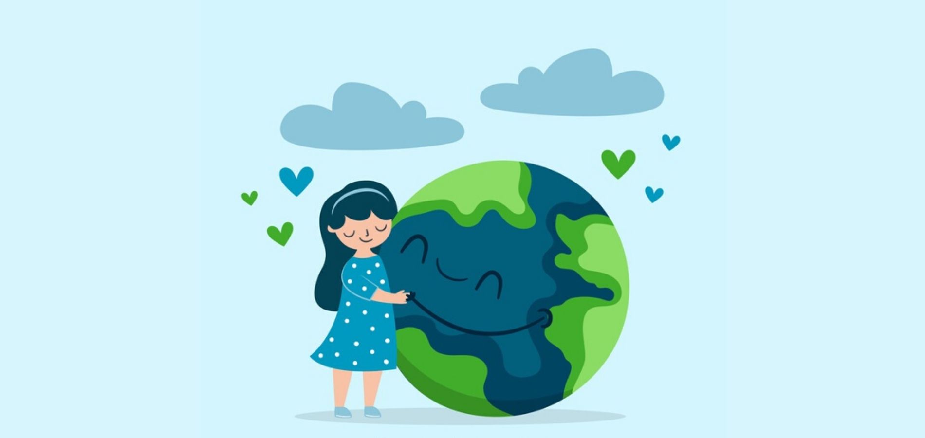 Ilustración de una niña abrazando el planeta tierra